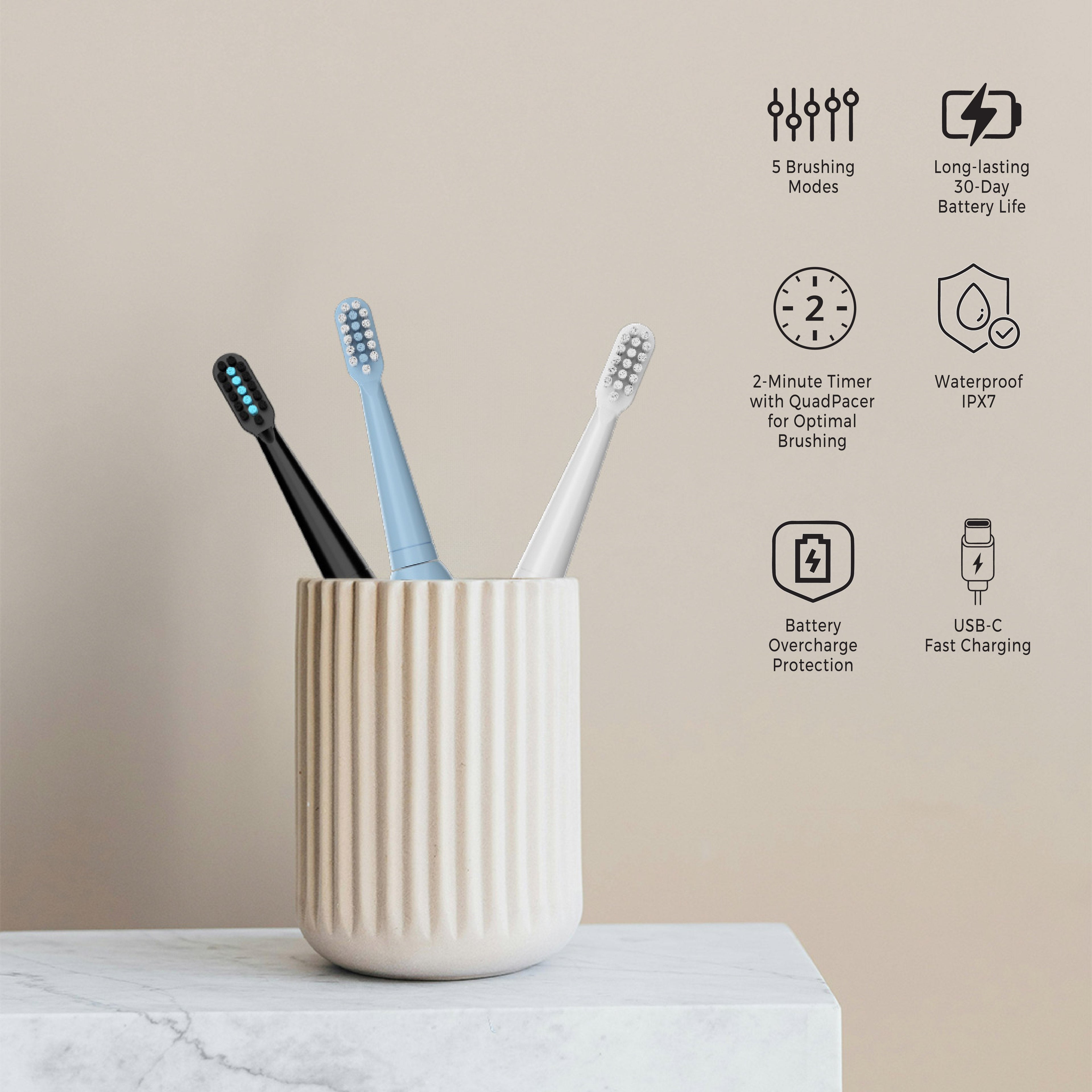 Pursonic Complete Oral Care & Hygiene Bundle: Ultrasonic Cleaner Pod, Rechargeable Oral Irrigator, & USB Sonic Toothbrush